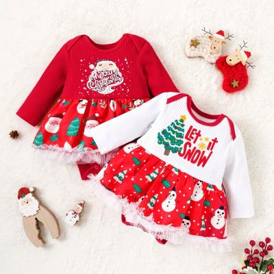 China Breathable Christmas New and White New Baby Romper Dress Net Yarn Lace Printed One-Piece Stain Printed for sale