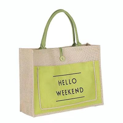 China 2023 Eco Friendly Eco Friendly Jute Bag OEM Customized Printing Tote Bag With Inner Lamination Tote Beach Jute Bag for sale