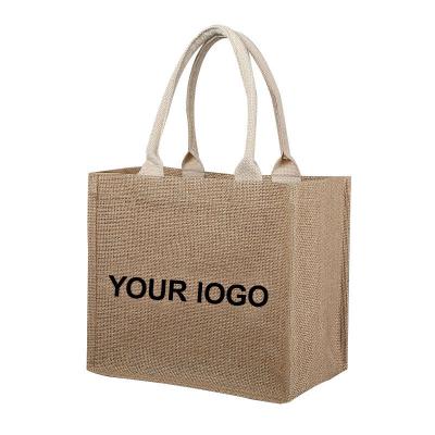 China Eco-friendly eco friendly laminated jute bag burlap reusable linen beach bag hessian shopping tote bags with custom logo for sale