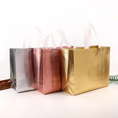 China Custom Printing Gold Sliver Metallic Non Woven Shopping Bag Reusable Shopping Bags From Eco - Friendly Supplier for sale