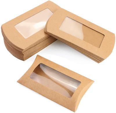 China Recyclable Custom Logo Printing Private Label Plain Kraft Paper Pillow Box With Window for sale