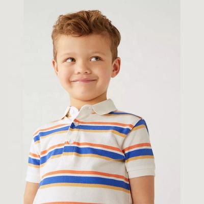 China Breathable OEM Custom Design Soft Kids Apparel Cotton Kids Polo T-shirt Boys Summer Casual Light Color Striped Kids Polo Shirt for sale