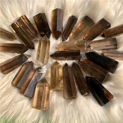 China Wholesale High Quality Point Tower Crystal Wand Good Price Crystal Healing 4-10Cm Back Smoky Quartz Crystal Tower Fake Stone Large for sale