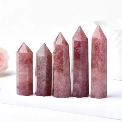 China Wholesale High Quality Point Point Crystal Wand Good Price Crystal Healing 4-10Cm Back Strawberry Quartz Crystal Tower Rhinestone Large for sale