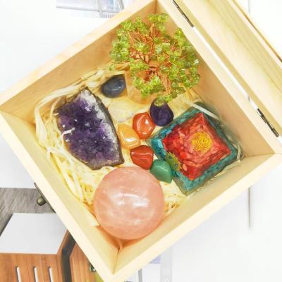 China China 7 Chakra Stone Set Gemstone Chakra Crystal Healing Sets Meditation Stones Chakra Set With Box for sale