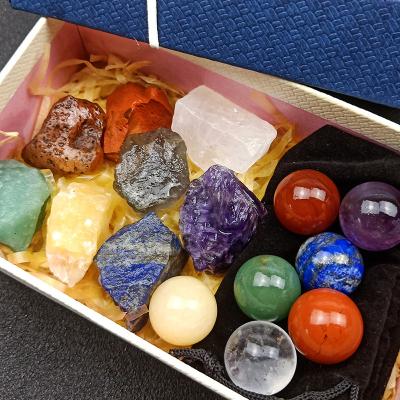 China Hot Sale Europe 7 Seven Chakras Stones Raw Crystals Balls Sets Reiki Healing Meditation Massage Energy Sets for sale