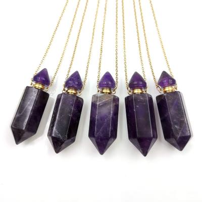 China Essential Oil Vial Necklace Fluorite Bottle - Double Ended Perfume Essential Oil Bottle China 1-2inch Amethyst Pendant for sale