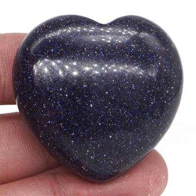 China Wholesale Cheap Europe Blue Quartz Heart 2-2.5-3CM Goldstone Crystal Heart Carved Homemade For Gift for sale