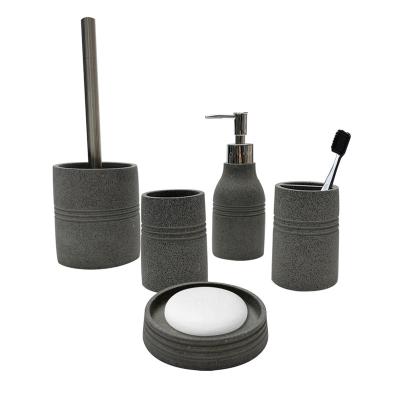 China Sustainable Total Trading Staff dark Grey Sustainable Cement Fourpiece Home Accessories Bathroom For Home 5pieces set Toilet Brush Holder for sale