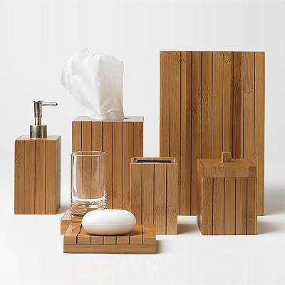 China Sustainable Luxury Natural Bamboo With Glass Toothbrush Holder 7pcsBathroom Accessories Set For Hotel Or Home for sale