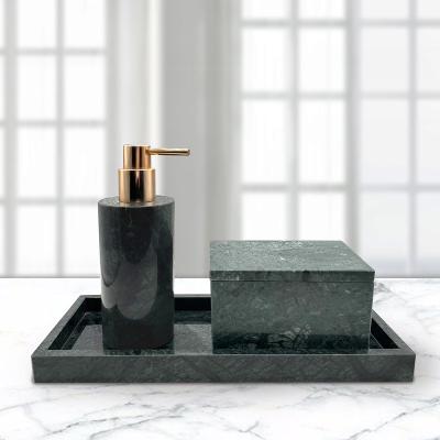 China Sustainable Wholesale 3 Pcs Luxury Bathroom Set Army Green Marble Hotel for sale