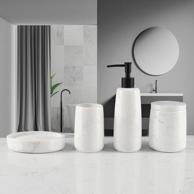 China Viable Wholesale Decorative Home Accessories Bathroom Sets White Marble Effect Real Nature Marble Bathroom Sets for sale