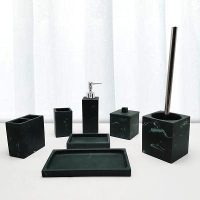 China 2022 Viable Hot Sale Style Single Matte Dark Green Mable Effect Resin Bathroom Set for sale