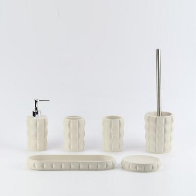 China 2022 Viable New Artwork Style Cream Color 6 Piece Sand Resin Bathroom Sets For Home for sale