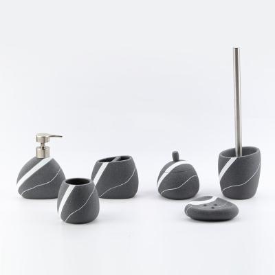 China 2022 Sustainable New Style Gray And White Color Of Minimalism 6 Piece Sand Resin Bathroom Sets For Home for sale