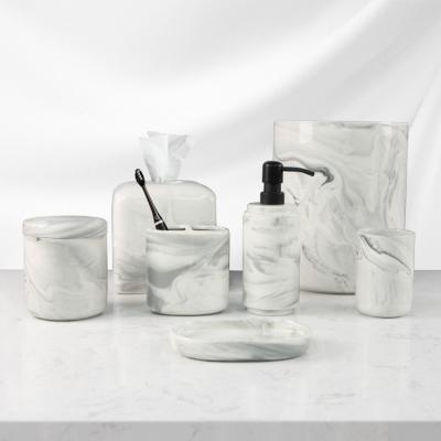 China Viable Gray Marble Effect 7 Pcs Wholesale Ceramic Bathroom Set Hotel Home for sale