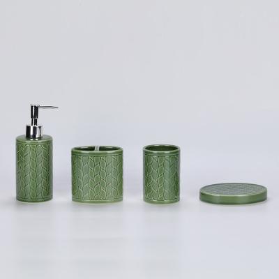 China 2022 New Retro Style Popular Viable Green Color 4 Piece Ceramic Bathroom Sets for sale