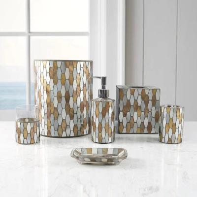 China Sustainable Excellent Quality Mosaic Ombre Brown Glass 6 Pcs Luxury Accessories Bathroom Set for sale