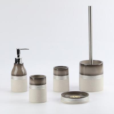 China Viable modern cement and silver line hand painted bathroom style spray color accessories set for hotel bathroom set for sale