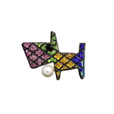 China Fashion Cartoon Pearl Dog Full Enamel Rhinestone Animal Brooch Pin Colorful Trendy Cute Animal Design Trendy for sale