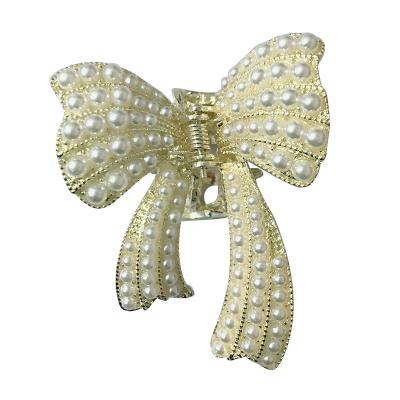 China Trendy Claw Hair Pin Bowknot Sliver Hair Clip Metal Trendy Cute Pearl Hair Bow Barring Hairpin Hair Accessories for sale