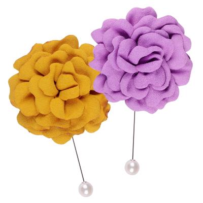 China Fashionable fashionable hot style selling peony flower brooch pins long needle brooch fabric flower brooches for sale