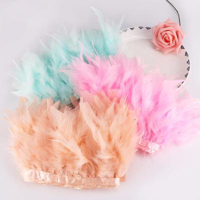 China Wholesale Trimmings Wedding Dress Apparel DIY Trimmings Feather Decoration Turkey Feather Decoration Material Colorful Fringe Decoration Materials for sale