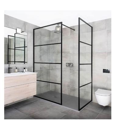 China Modern Rectangle Shower Room Glass Panels 2 Sides Black Grid Shower Screen Enclosure for sale