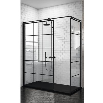 China Foshan Modern OEM Bathroom Frame Black Grid Glass Shower Screen for sale