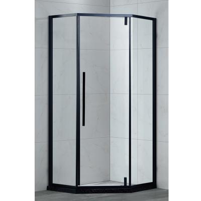 China Modern Elegant Shower Glass Door Pivot Shower Enclosure Pentagon Pentagon Matte Black for sale