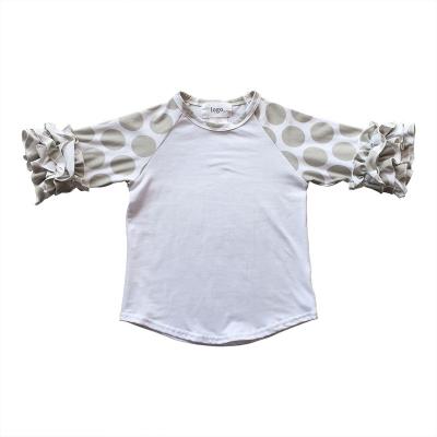 China Viable Boutique Rts Wholesale T-shirt Babies Shirt 3/4 Sleeves Polka Dot Raglan Print Ruffled Kids Tops for sale