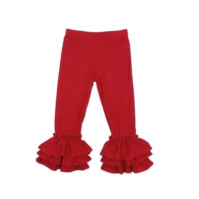 China Wholesale Cotton Viable Soft Ruffle Toddler Girls Clothing Boutique Toddler Kids Red Legging Pants for sale