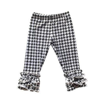 China Viable Wholesale Toddler Girl Clothing Boutique Kids Long Houndstooth Girl Ruffle Pants for sale