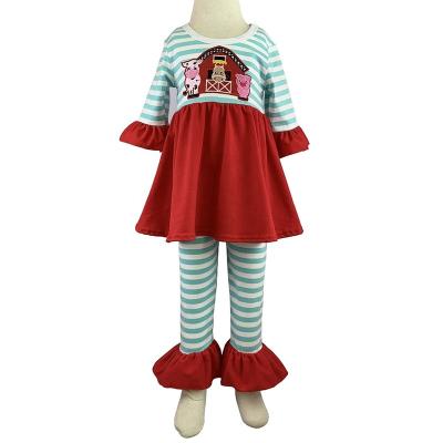 China Hot Sale Eco-Friendly Baby Clothes Sets Fashionable Girls Boutique Clothing Sets Kids Farmhouse Applique Outfits With Ruffles for sale