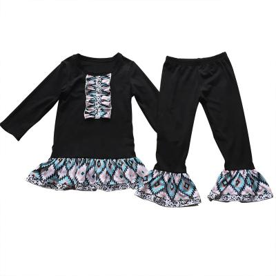 China Casual Bulk Wholesale Kids Clothing Sets Babies Black Tunic Match Ruffle Pants Outfits For Fall for sale