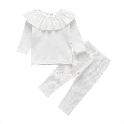 China Girls casual rib simple white baby tendril pajamas outfits wholesale boutique clothing sets children cotton tracksuits pajamas for sale