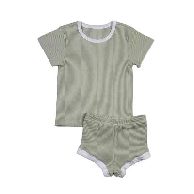 China Girls Summer Boutique Dressing Set Kids Baby Cotton Casual Clothes Outfits Ribbed Kid Plain Shorts Two Piece Sets for sale