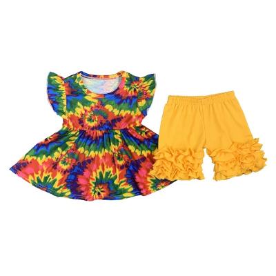 China 2022 Wholesale Washable Kids Clothing Store Baby Clothes Outfits Girls Summer Ruffled Shorts Sets for sale