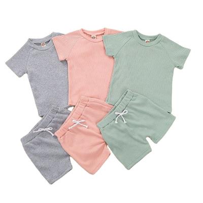 China Cotton Kids Summer Casual Wholesale Ribbed Boutique Clothes Baby Boys Two Piece Shorts And Top Clothing Outfits for sale