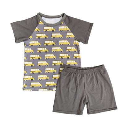 China New Design Summer Casual Baby Boy Clothes Sets School Bus Pattern Shorts Sleeves Shirts And Short Pants Clothing Sets for sale