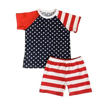 China Summer Casual Kids Clothes Simple Style Baby Boy Clothing Sets Shirt And Shorts Suit Navy Star Kids 4th Of July Outfits for sale