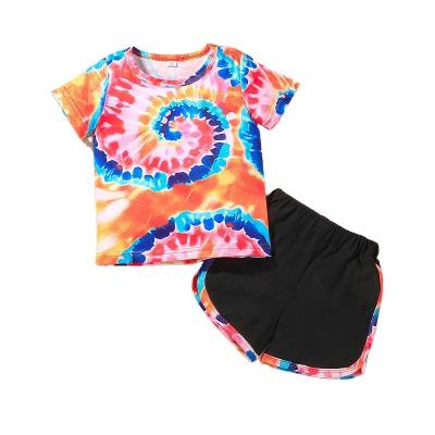 China Casual kids fashion summer tie dyed clothes outfits boys boutique wholesale printed shorts sets for sale