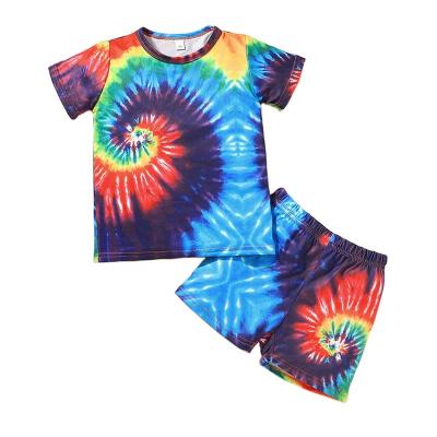 China Casual boys fashion summer tie dyed clothes outfits kids boutique wholesale printed short sets for sale