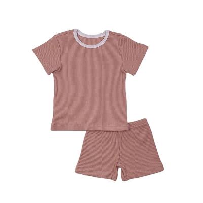 China Wholesale Casual Small Kids Summer Outfits Boys White Two Pieces Ribbed Outfits Kids Shorts Clothing Sets for sale