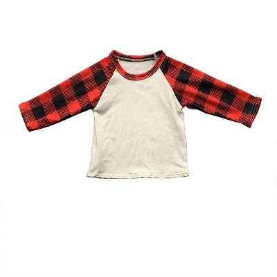 China Viable Empty Body Kids Clothes Boys Girls Stitches Boutique Wholesale Kids T Shirts Knit Cotton Toddler Plaid Sleeve Raglan T Shirts for sale