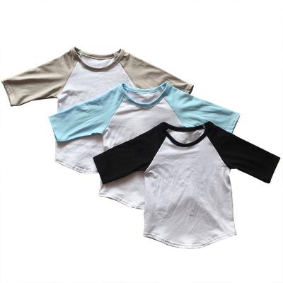 China Wholesale Bulk Solid 3/4 Sleeve Kids Spring Summer Tops Baby Boutique Clothing Boys Knitted T-shirts Toddler White 3/4 Sleeves Shirts for sale