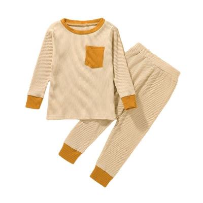 China Casual Kids Long Sleeves Tracksuit With Pocket Boys Ribbed Home Wear Baby White Pajamas Cotton Clothing Sets for sale