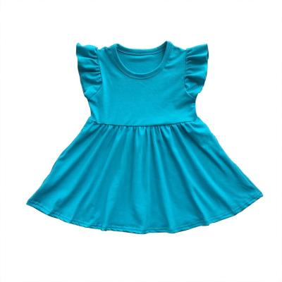 China Boutique Fashion Breathable Summer Girls Clothes Baby Flutter Sleeve Skirt Kids Plain Color Frill Dresses for sale