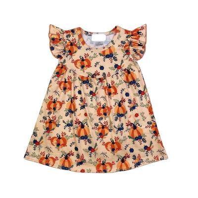 China Boutique Girls Breathable Bulk Wholesale Pumpkin Printed Clothing Baby Halloween Toddler Dresses for sale