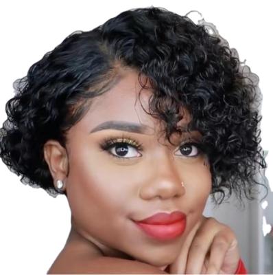 China European Women's Curly Hair Wig African Silky Straight Wave Wig Short Black Side Parted Whole Top Made Of Synthetic Fiber for sale